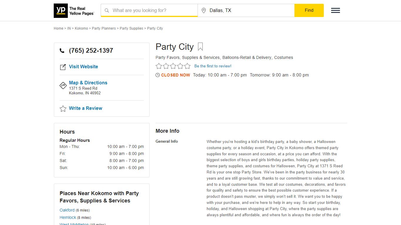 Party City 1371 S Reed Rd, Kokomo, IN 46902 - YP.com
